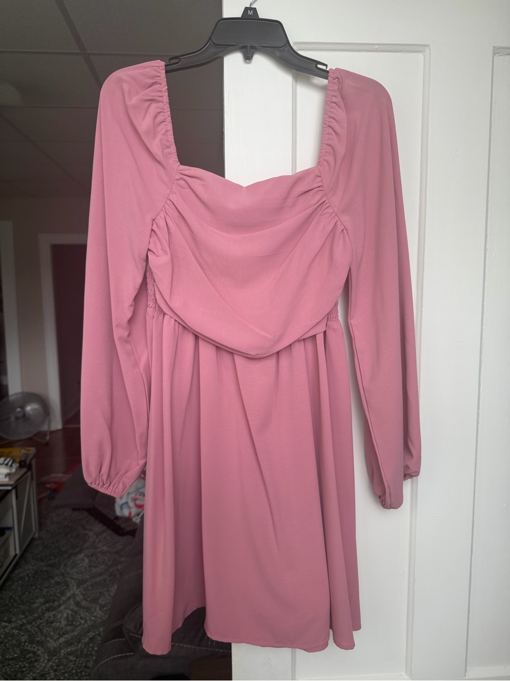 SHEIN Dusty Rose Long Sleeve Square Neck Mini Dress
